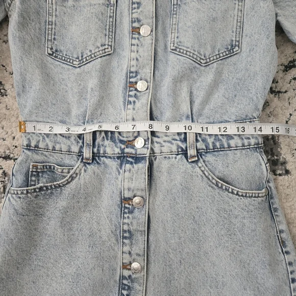 Zara Light Blue Denim Button Dawn Mini Dress Size SMALL - Picture 11 of 13